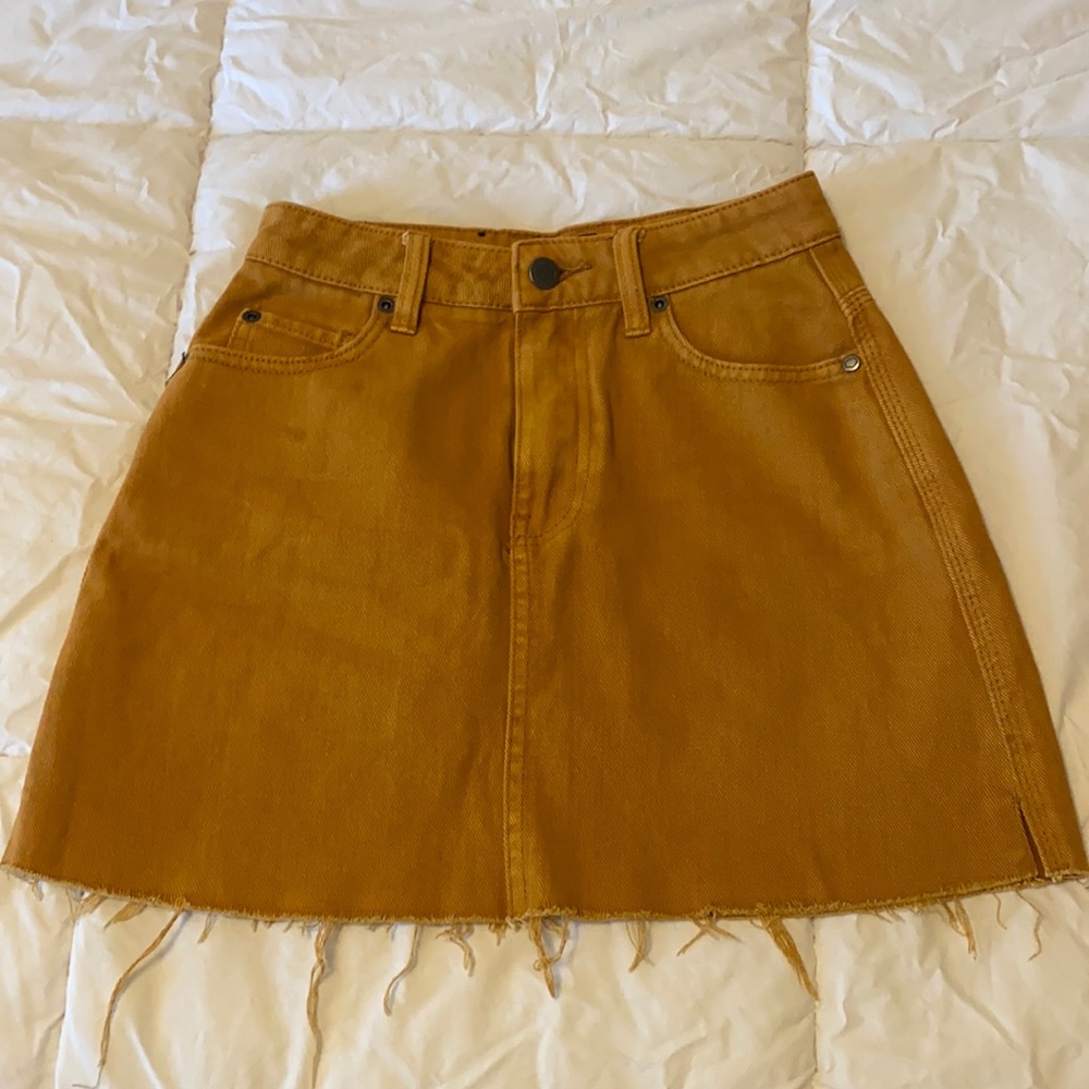 RVCA Rust colored denim mini skirt.